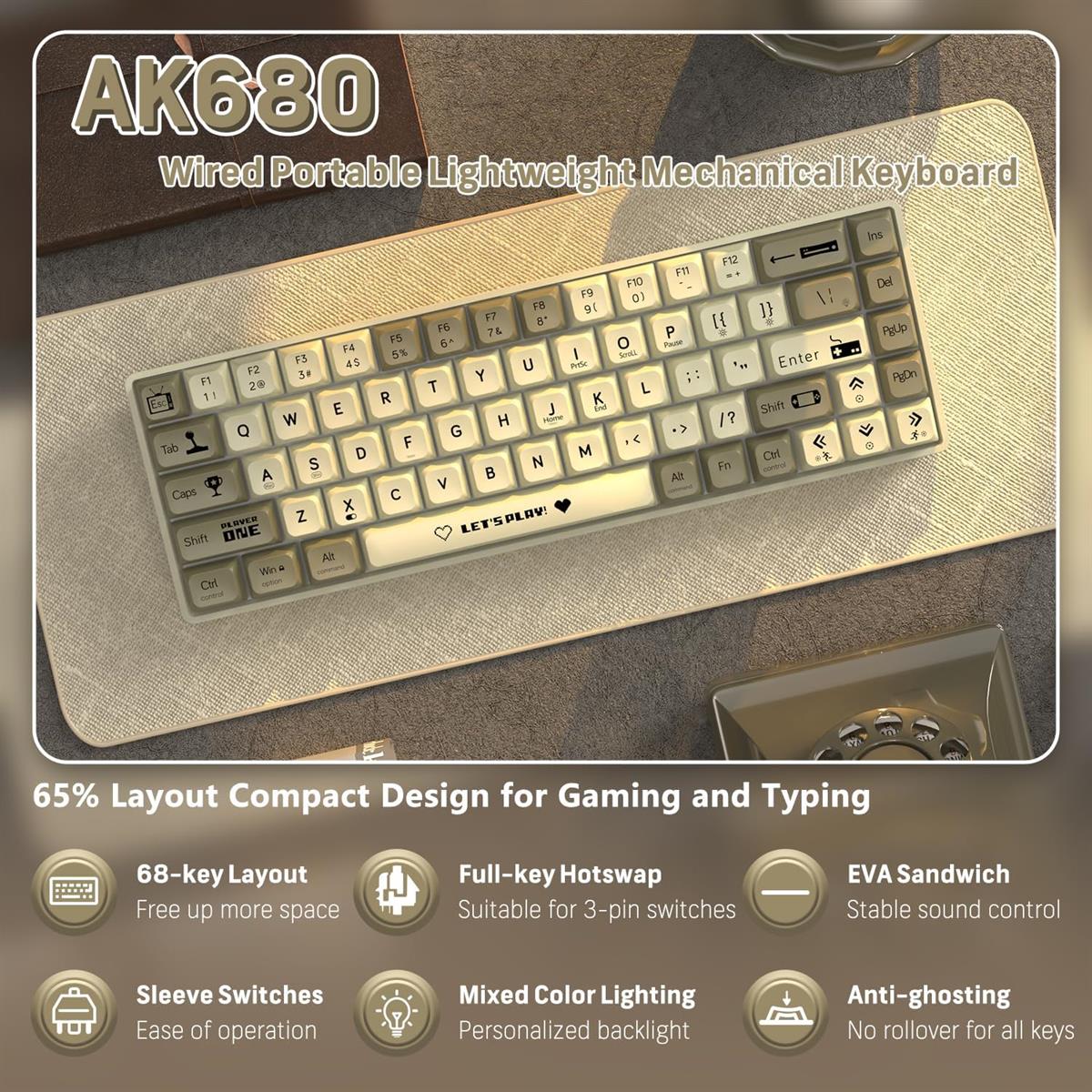 AJAZZ Keyboard AK680 Mechanical Gaming Keyboard Wired White Grey AJAZZ Keyboard AK680 Mechanical Gaming Keyboard Wired White Grey